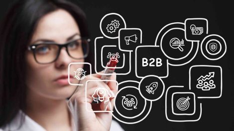 Woman illustrating a B2B networking concept to attract new clients.