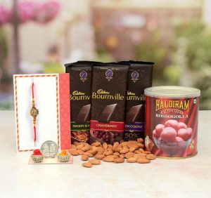Haldiram Sweet Bournville and Almond Hamper With Rakhi
