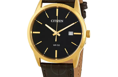 Citizen Quartz Men's Gold Stainless Steel Case Brown Leather Watch